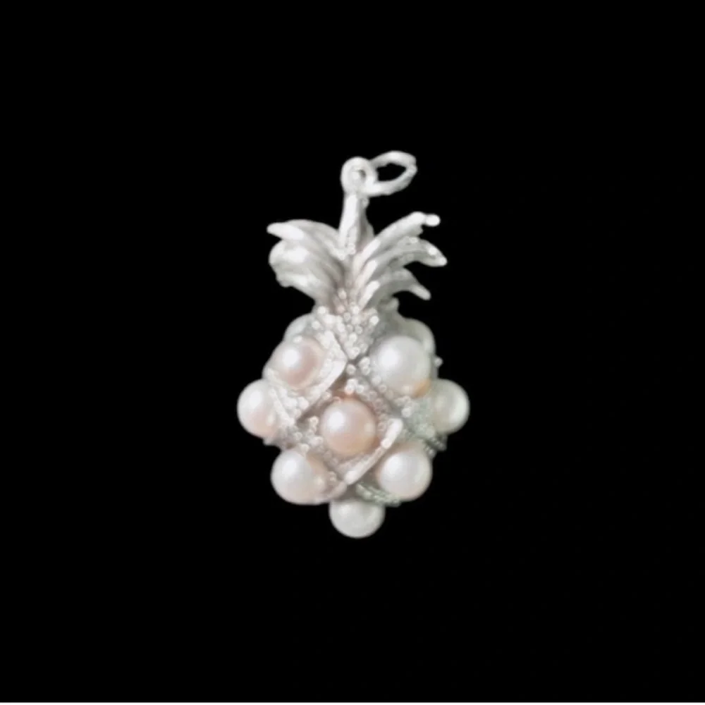 Vintage Pineapple Charm Faux Pearl Pendant Faux Pearl Silver